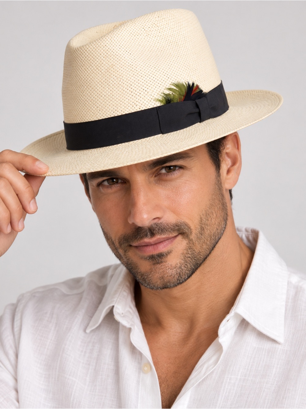Roberto Collection by Broner Panama Style Straw Fedora Hat Small Made in USA